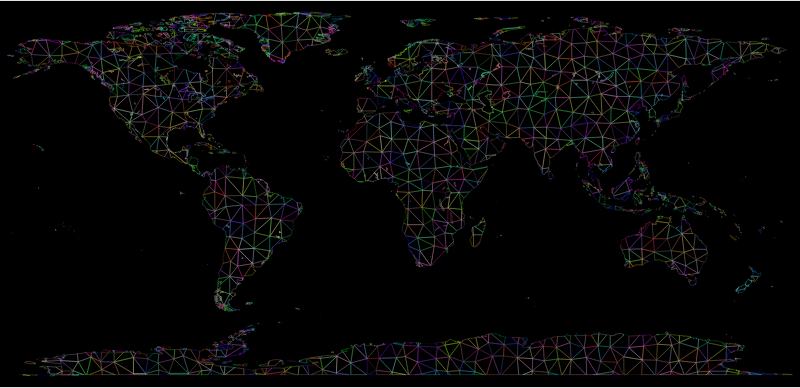 Prismatic World Map Polygonal Wireframe