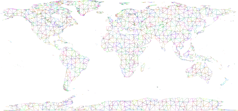 Prismatic World Map Polygonal Wireframe No Background