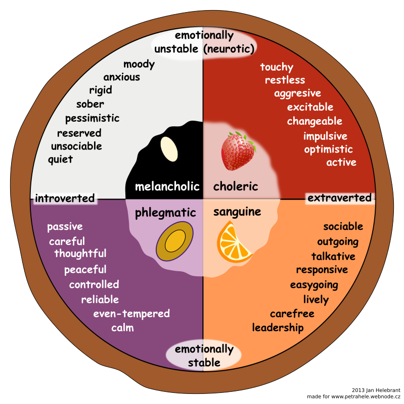 Temperament pie chart according to Eysenck (English)