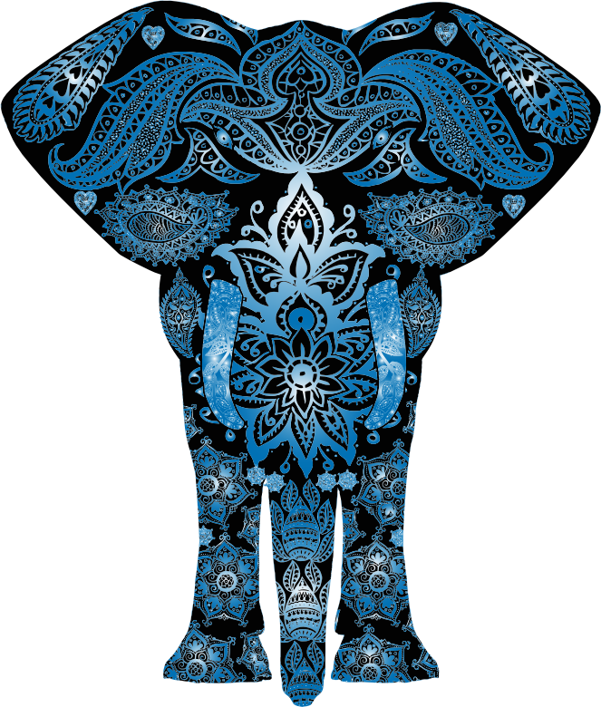 Blue Floral Pattern Elephant