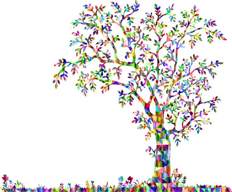 Low Poly Chromatic Tree And Flowers