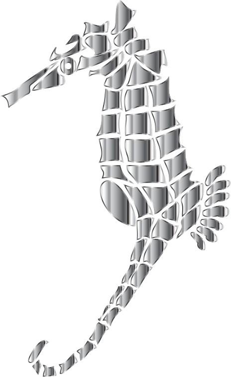 Chrome Stylized Seahorse Silhouette No Background