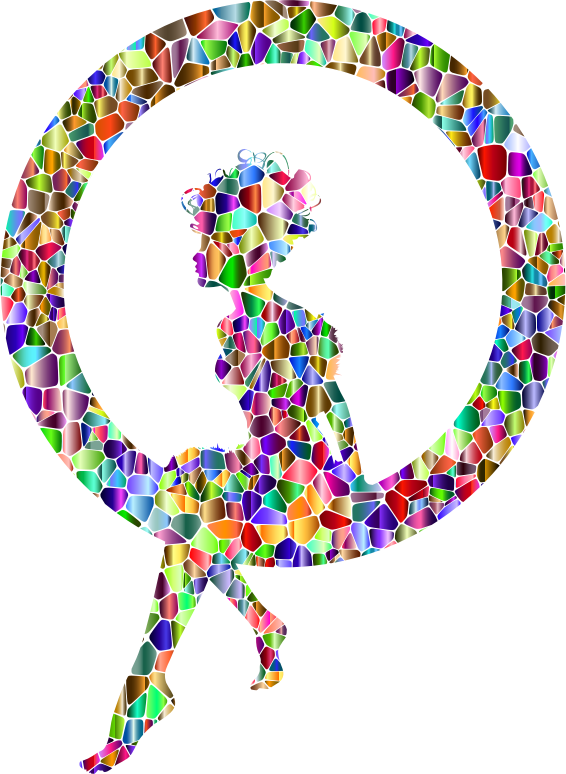 Polychromatic Tiled Fairy Sitting In A Circle Silhouette