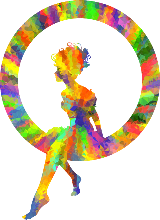 Low Poly Splash Of Color Fairy Sitting In A Circle Silhouette