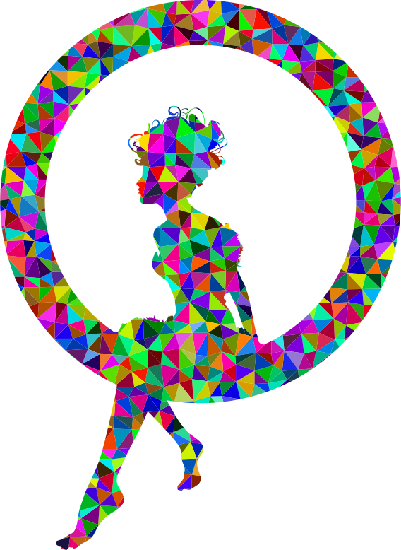 Low Poly Prismatic Fairy Sitting In A Circle Silhouette