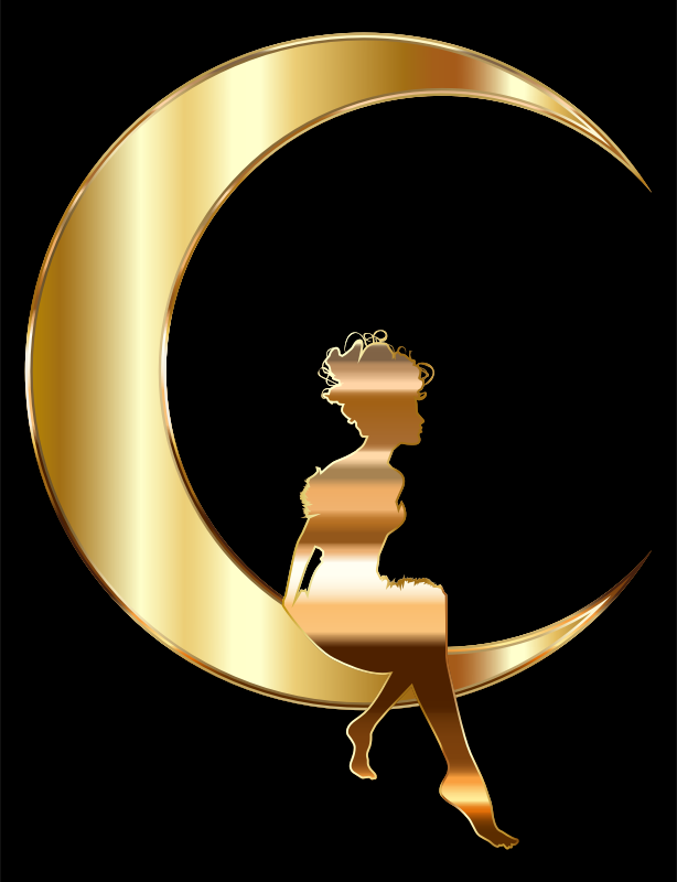 Gold Fairy Sitting On Crescent Moon