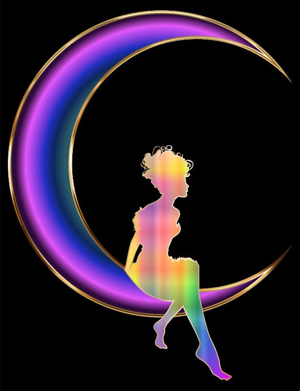 Chromatic Fairy Sitting On Crescent Moon