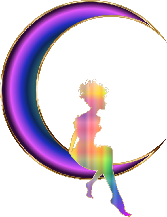 Chromatic Fairy Sitting On Crescent Moon No Background