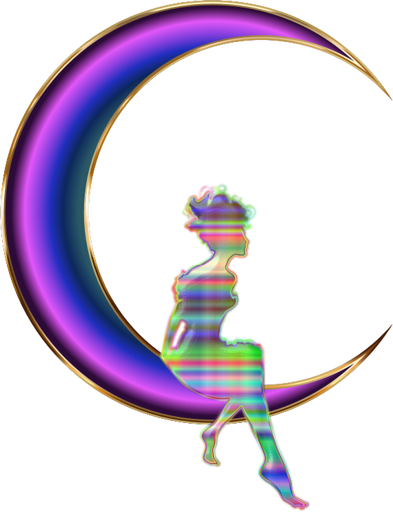 Chromatic Fairy Sitting On Crescent Moon Enhanced No Background