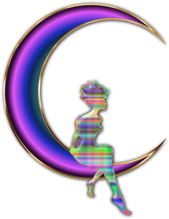 Chromatic Fairy Sitting On Crescent Moon Enhanced No Background Plus Drop Shadow