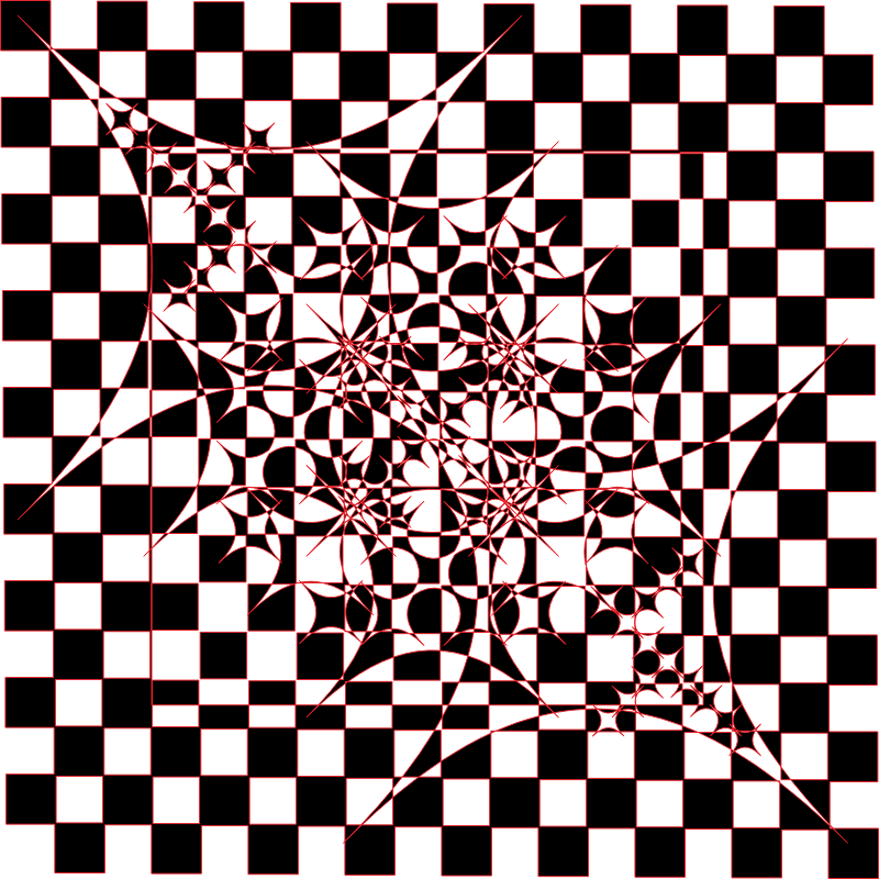 Modern Art Tile Checkered Black and White with Red outlines