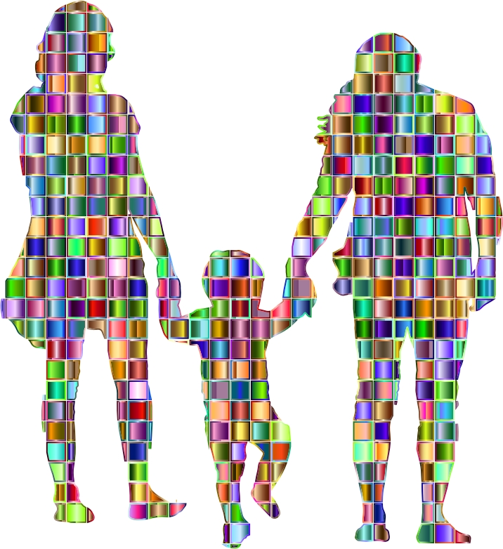 Chromatic Mosaic Squares Family With A Child In The Middle Silhouette