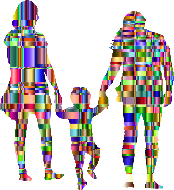 Chromatic Checkered Family With A Child In The Middle Silhouette