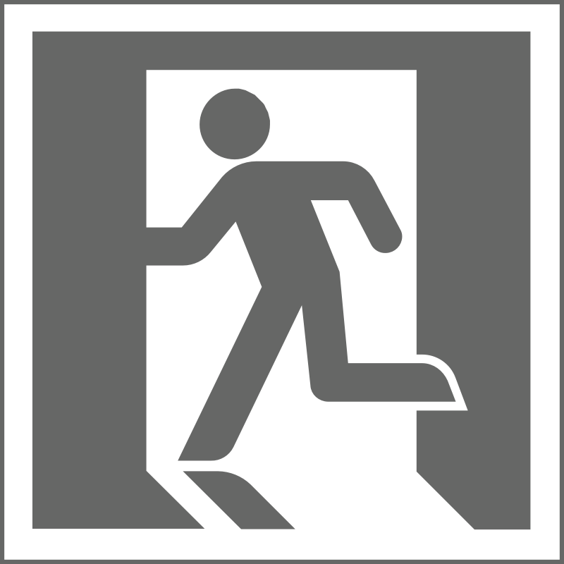 Icon: Grey on White Square - Variation of Yukio Ota's ISO Standard Japanese Exit Sign