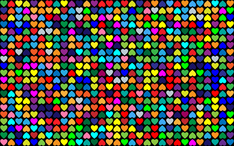 Prismatic Alternating Hearts Pattern Background 2 With Black Background