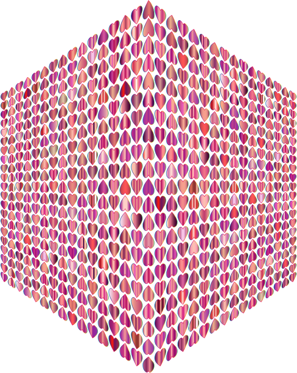 Prismatic Alternating Hearts Pattern Cube No Background