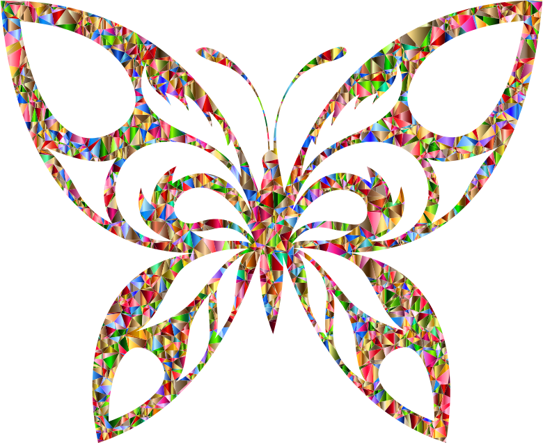 Vivid Chromatic Low Poly Tribal Butterfly Silhouette