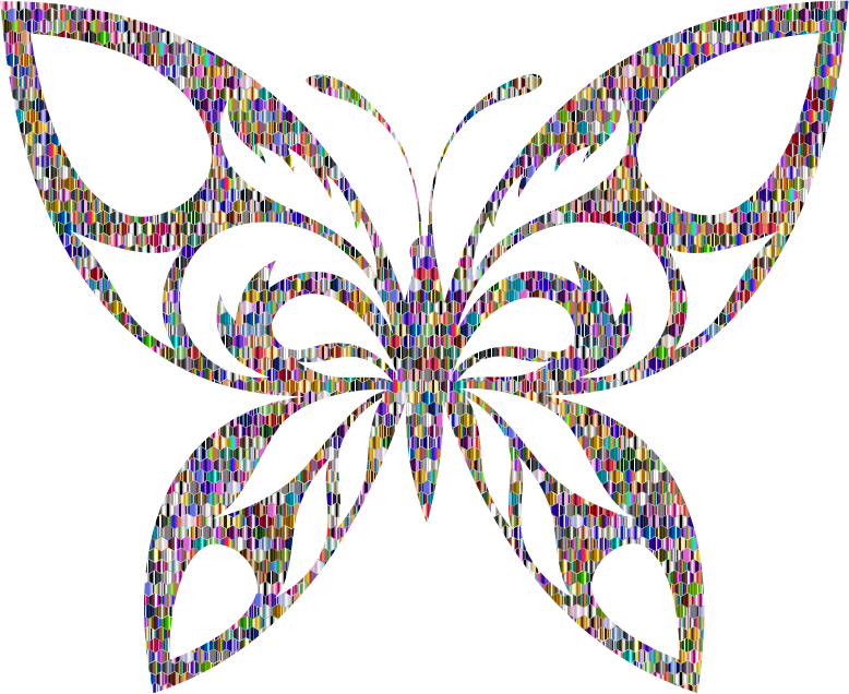 Reflective Iridescent Scales Tribal Butterfly Silhouette