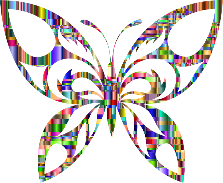 Chromatic Checkered Tribal Butterfly Silhouette