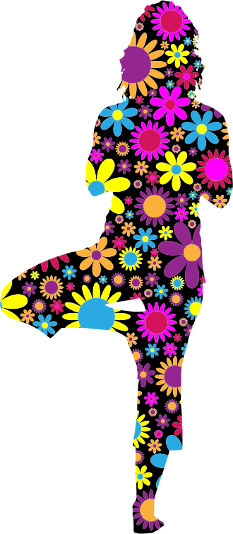 Floral Woman Yoga Pose Silhouette