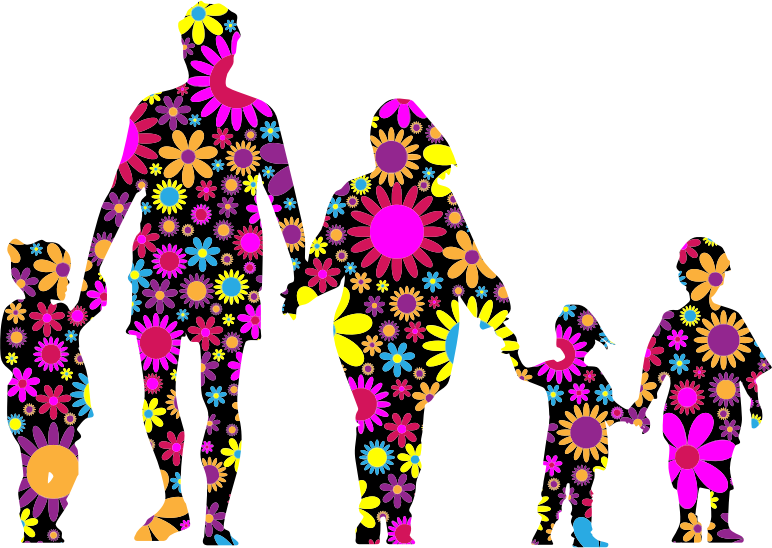 Floral Family Holding Hands Minus Ground Silhouette