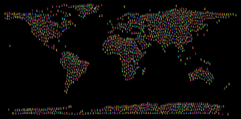 Prismatic Peace Sign Silhouette Smoothed World Map