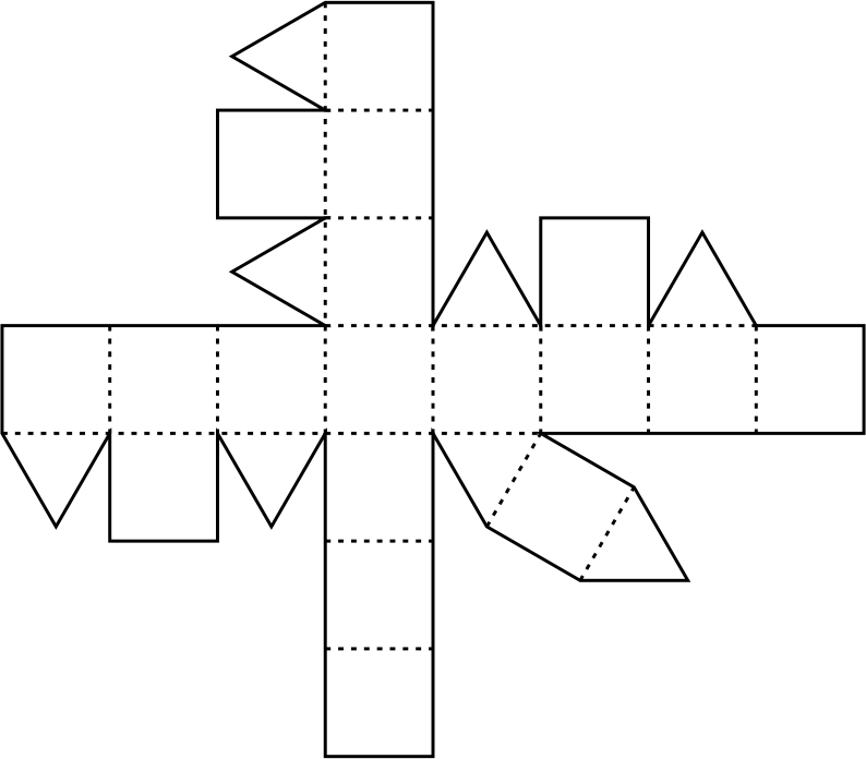 Flat Rhombicuboctahedron Net (with transparent background)