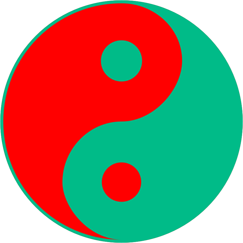 Bright Red and Dark Greenish Cyan Yin-Yang