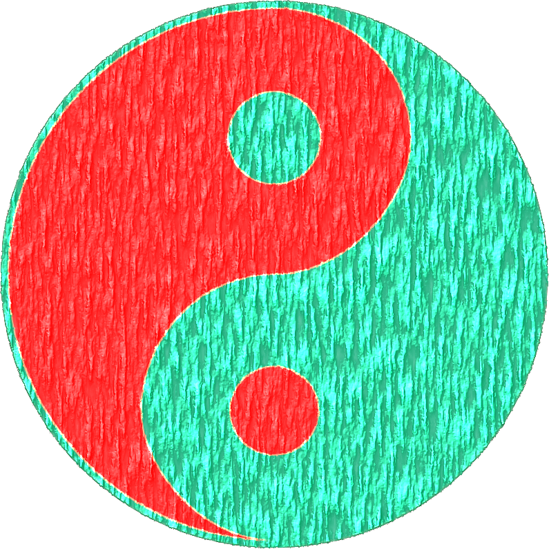 Filtered Bright Red and Dark Greenish Cyan Yin-Yang