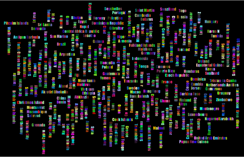 World Countries Word Cloud Variation 2