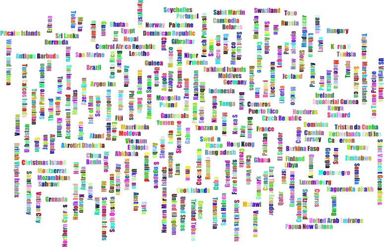 World Countries Word Cloud Variation 2 No Background