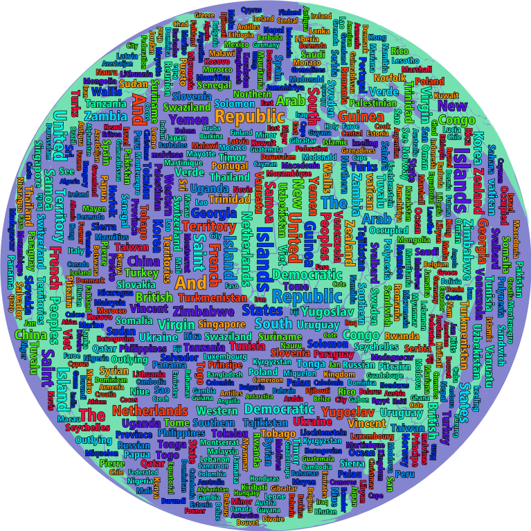 Prismatic World Countries Globe Word Cloud Plus