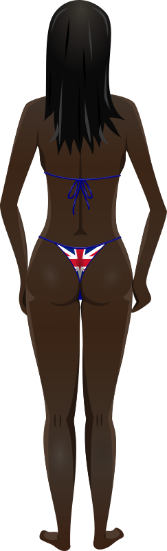 Young lady (dark skin, flag bikini, black hair)