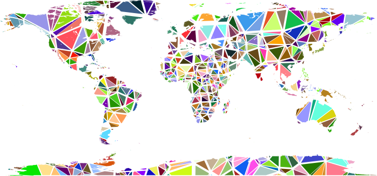 Low Poly Shattered World Map No Background
