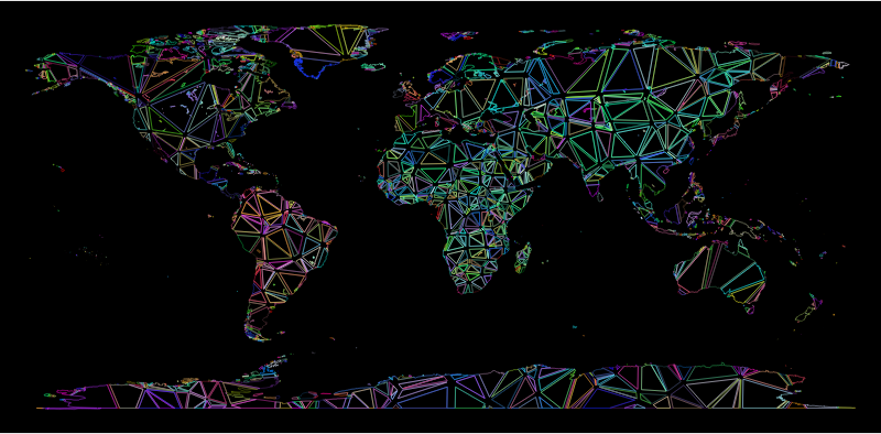 Low Poly Shattered World Map Wireframe