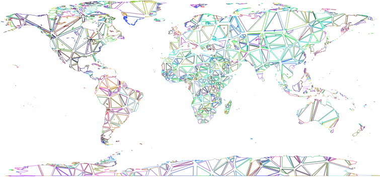 Low Poly Shattered World Map Wireframe No Background