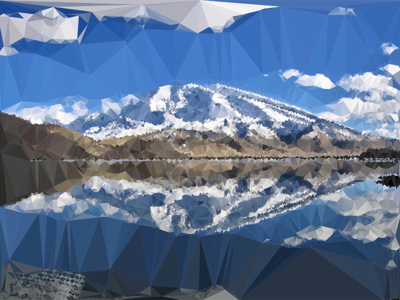 Low Poly Chinese Mountain Lake Reflection