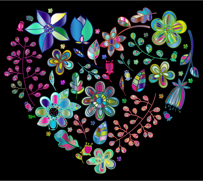 Prismatic Psychedelic Floral Heart