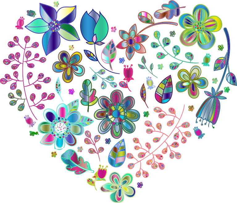 Prismatic Psychedelic Floral Heart No Background