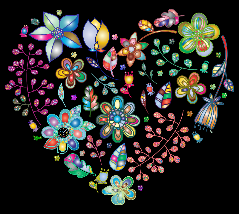 Prismatic Psychedelic Floral Heart 2