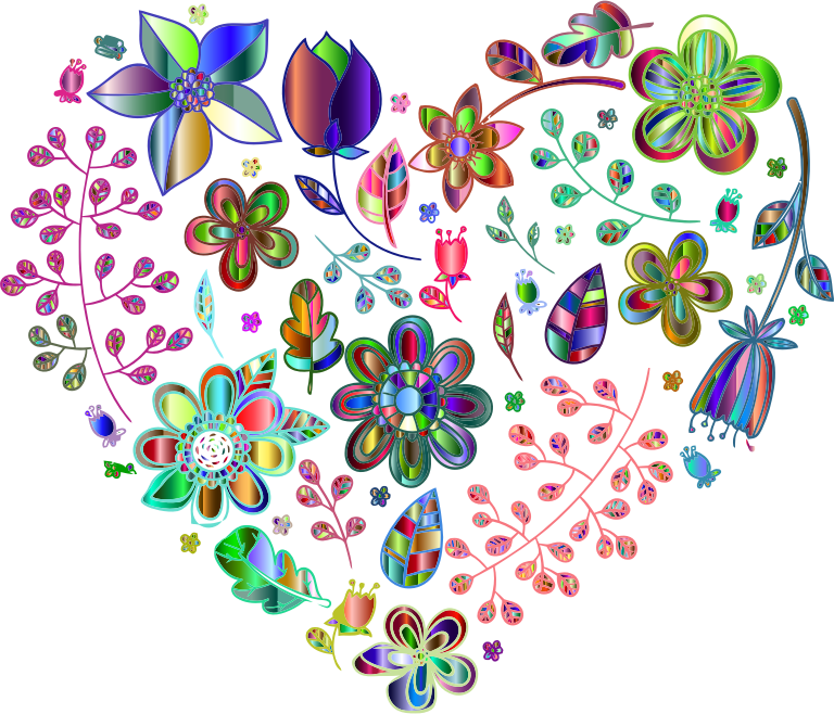 Prismatic Psychedelic Floral Heart 4 No Background