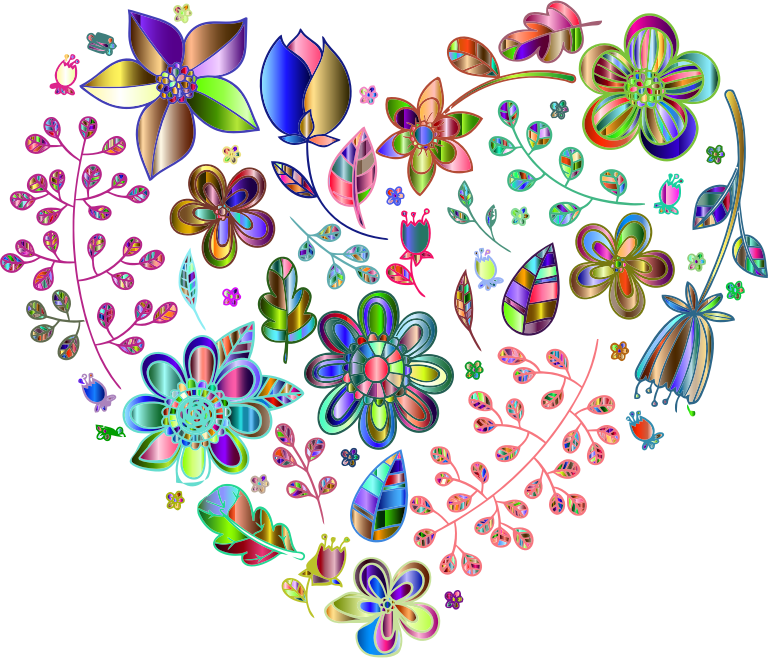 Prismatic Psychedelic Floral Heart 5 No Background