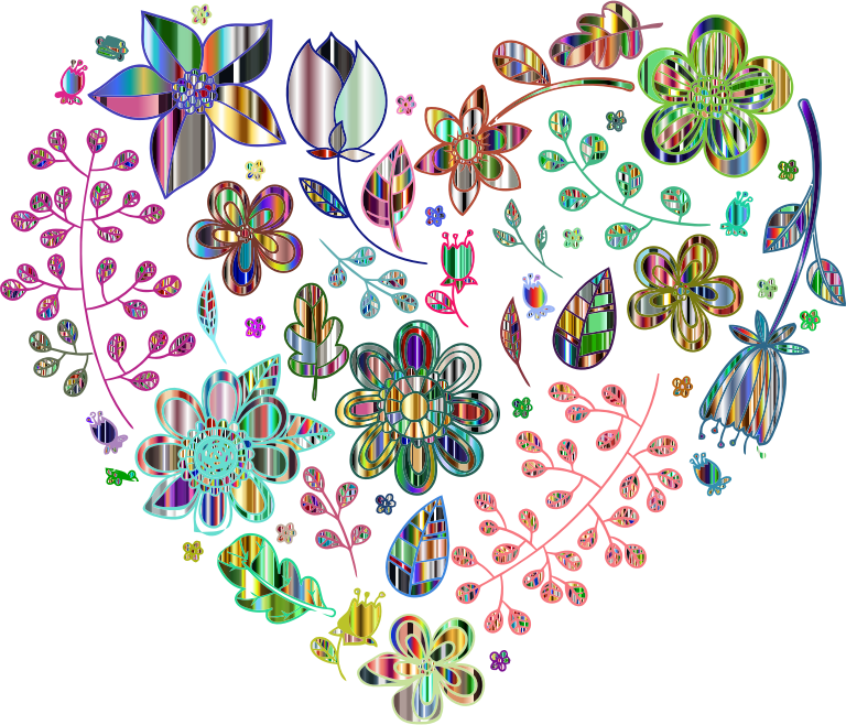 Prismatic Psychedelic Floral Heart 6 No Background