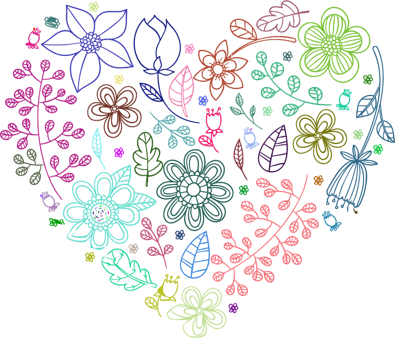 Prismatic Neon Floral Heart No Background