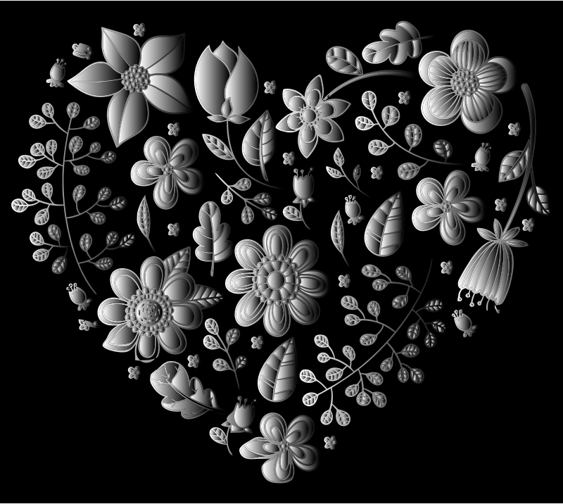 Grayscale Floral Heart