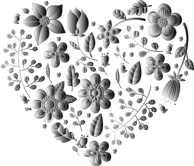 Grayscale Floral Heart No Background