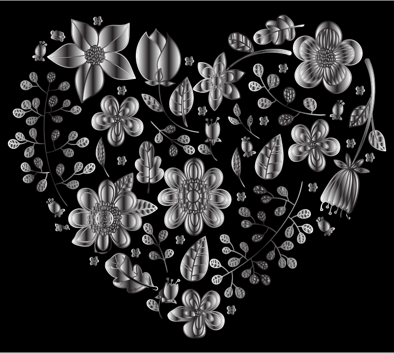Grayscale Floral Heart 2