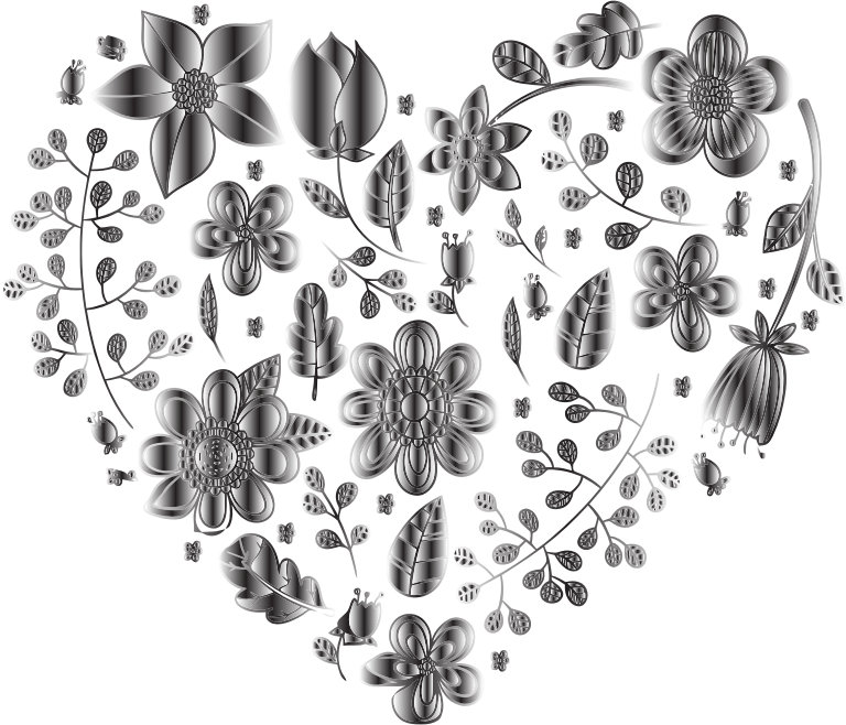 Grayscale Floral Heart 2 No Background