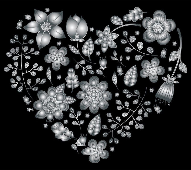Grayscale Floral Heart 3