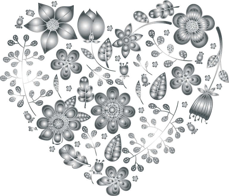 Grayscale Floral Heart 3 No Background